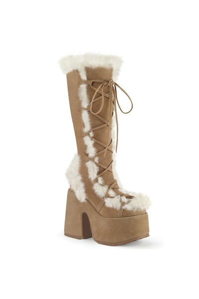 Tan Faux Fur Camel-311 Platform Knee Boot