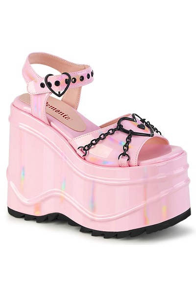 Wave Platform Pink Heart Buckled Platform Sandal