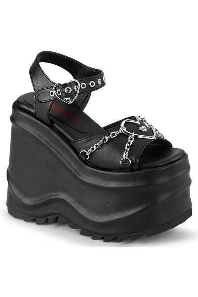 Wave Platform Black Heart Buckled Platform Sandal