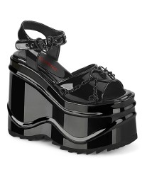 Wave Platform Black Patent Heart Buckled Platform Sandal