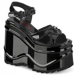 Wave Platform Black Patent Heart Buckled Platform Sandal