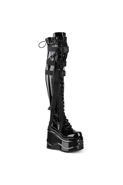 Wave Black Patent Womens Thigh High Gothic Platform Boots