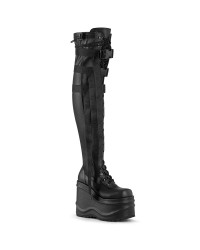 Wave Black Womens Thigh High Gothic Platform Boots