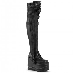 Wave Black Womens Thigh High Gothic Platform Boots