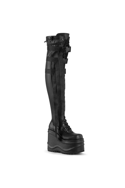 Wave Black Womens Thigh High Gothic Platform Boots