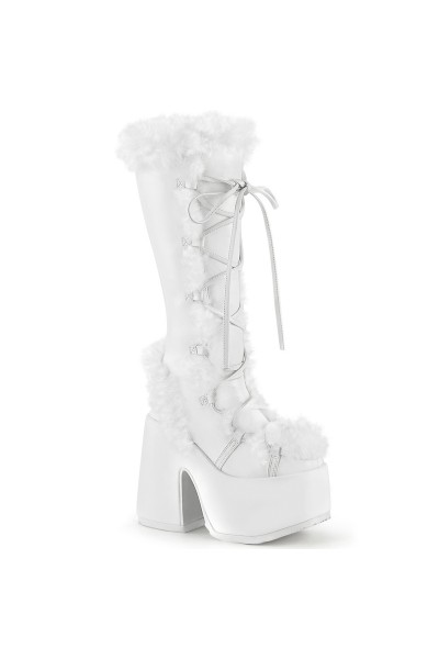 White Faux Fur Camel-311 Platform Knee Boot