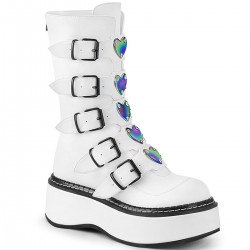 Emily White Heart Combat Boots