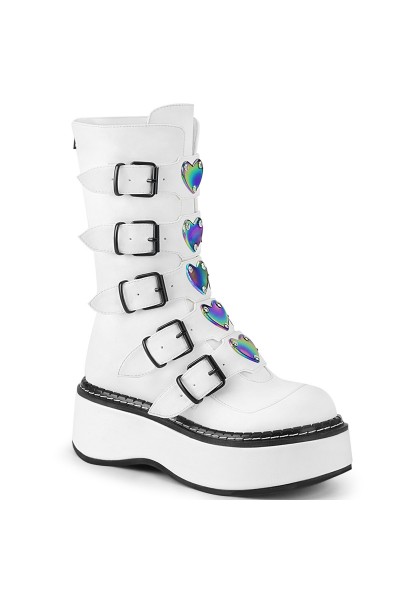 Emily White Heart Combat Boots