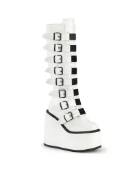 Swing White Buckled Womens Platform Boots