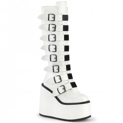 Swing White Buckled Womens Platform Boots