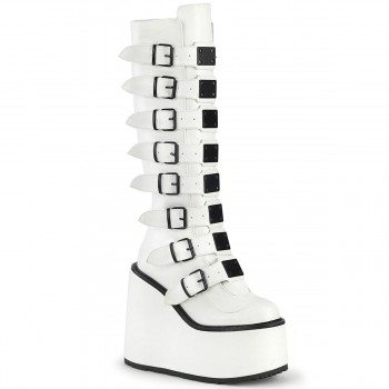 Swing White Buckled Womens Platform Boots