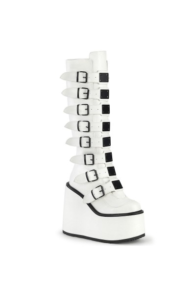 Swing White Buckled Womens Platform Boots