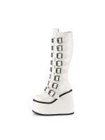 Swing White Buckled Womens Platform Boots