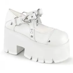 Ashes White Chunky Heel Platform Mary Jane Shoes