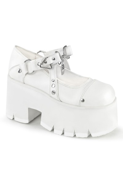 Ashes White Chunky Heel Platform Mary Jane Shoes