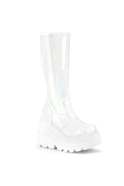 White Hologram Shaker-65 Womens Knee Boots