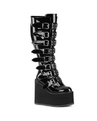 Swing Wide Calf Black Patent Platform Knee Boot