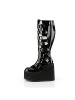 Swing Wide Calf Black Patent Platform Knee Boot