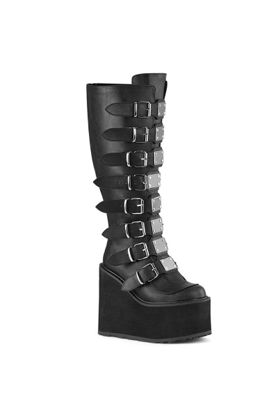 Swing Wide Calf Black Platform Knee Boot