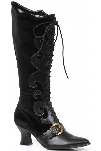 Fain Black Velvet Witches Boots