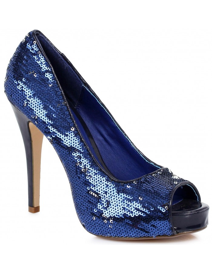 Royal Blue Flamingo Sequin Peep Toe Pumps