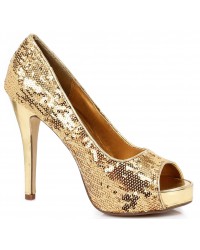 Gold Flamingo Sequin Peep Toe Pumps