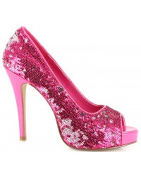 Hot Pink Flamingo Sequin Peep Toe Pumps