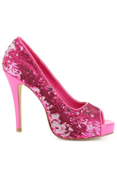 Hot Pink Flamingo Sequin Peep Toe Pumps