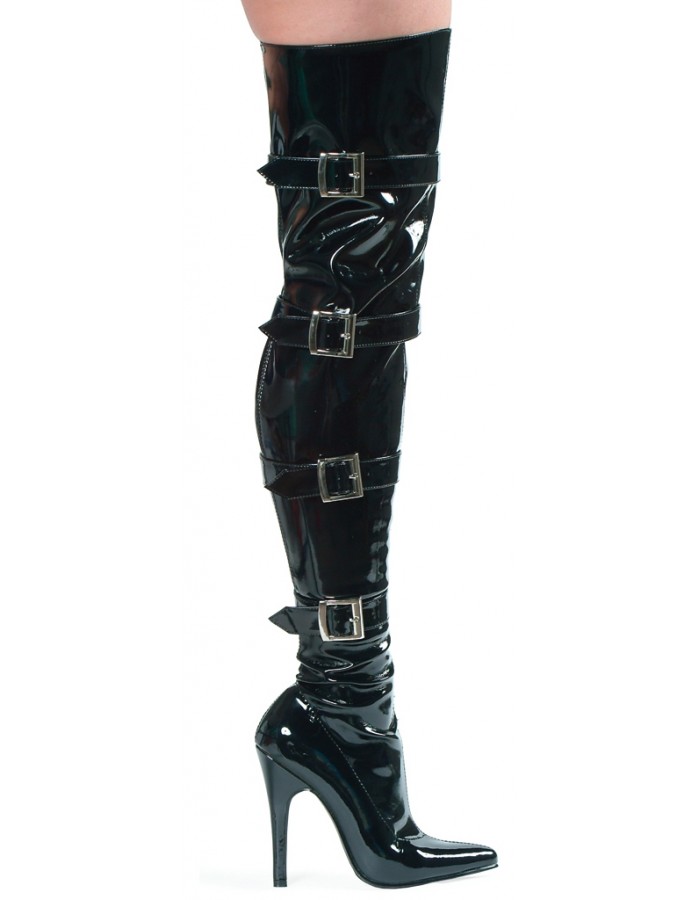 thigh high leather boots with buckles