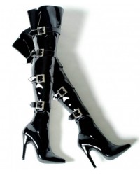 Buckle Up Black Thigh High 5 Inch Heel Boot