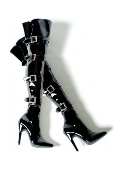 Buckle Up Black Thigh High 5 Inch Heel Boot