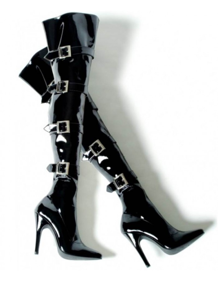 Womens Stiletto Heel Buckle Strap Platform High Knee High Boots Lace Up Shoes ## 
