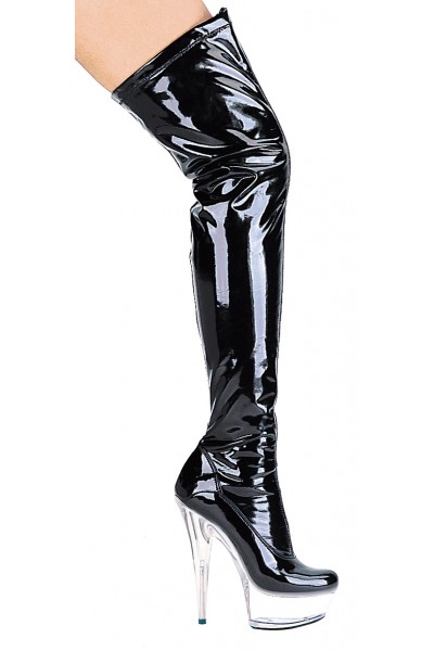 Fantasy Black Clear Platform Thigh High Platform Boots