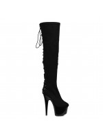 Fare Black Velvet Platform Thigh High Boots for Women