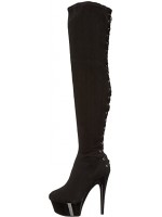 Fare Black Velvet Platform Thigh High Boots for Women