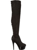 Fare Black Velvet Platform Thigh High Boots for Women
