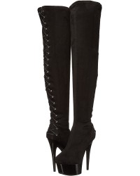 Fare Black Velvet Platform Thigh High Boots for Women