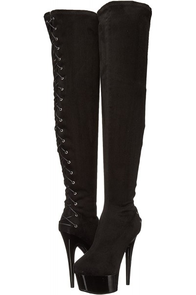 Fare Black Velvet Platform Thigh High Boots for Women