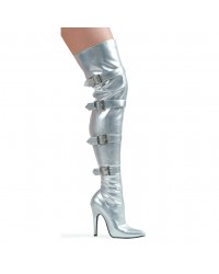 Buckle Up Silver Thigh High 5 Inch Heel Boot