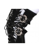 Kamora Skull Buckled Black Thigh High Platform Boot 