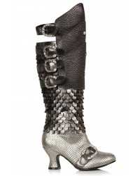 Snake Buckled Snakeskin Boots for Women in Pewter