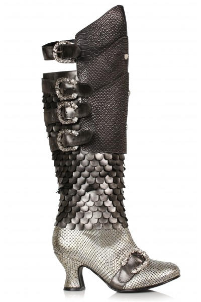 Snake Buckled Snakeskin Boots for Women in Pewter