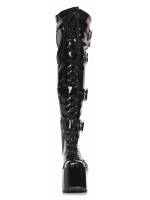 Kamora Skull Buckled Black Thigh High Platform Boot 