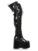 Kamora Skull Buckled Black Thigh High Platform Boot 