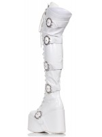 Kamora Bone Buckled White Thigh High Platform Boot 