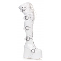 Kamora Bone Buckled White Thigh High Platform Boot 