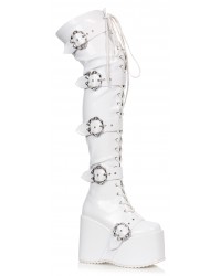 Kamora Bone Buckled White Thigh High Platform Boot 