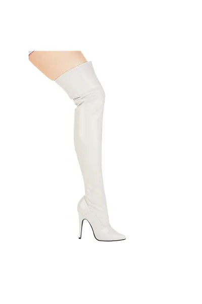 Ally White Thigh High 5 Inch Heel Boot