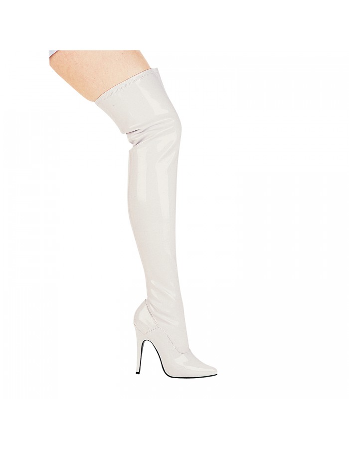 Ally White Over the Knee Thigh Boot - 5 Inch High Heel