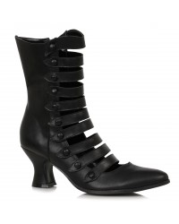 Victorian Open Front Low Heeled Ankle Boots - Black